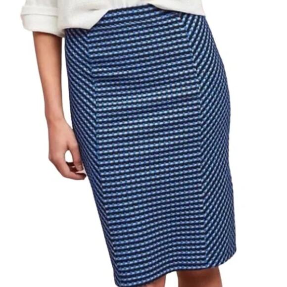 Anthropologie Maeve Midi Stretch Knee Length Pencil Skirt Blue Black Size Small - Picture 1 of 8